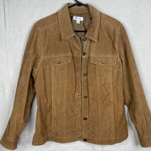 D Co Jacket Leather Jean Style Brown Denim and Company Large L Button Down